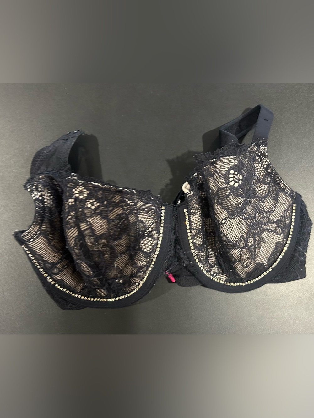 La SENZA Black Lace Underwire Bra with Rhinestone Accent